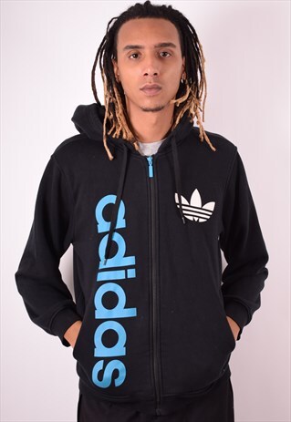 ADIDAS MENS VINTAGE HOODIE SWEATER MEDIUM BLACK 90S