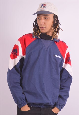 VINTAGE ADIDAS PULLOVER JACKET NAVY BLUE