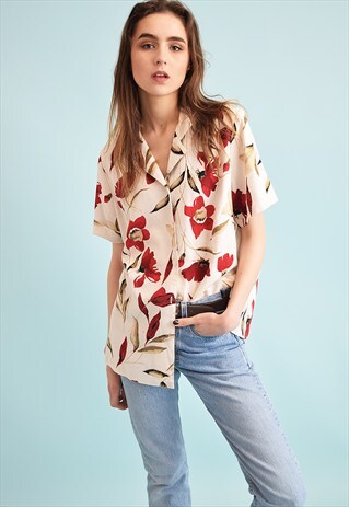 90'S RETRO FLORAL PRINT OVERSIZED MOMS BLOUSE TOP