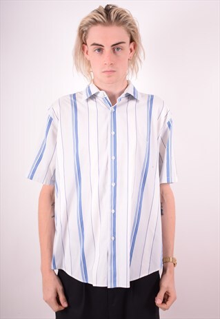 YVES SAINT LAURENT MENS VINTAGE SHIRT XL WHITE STRIPES 90S