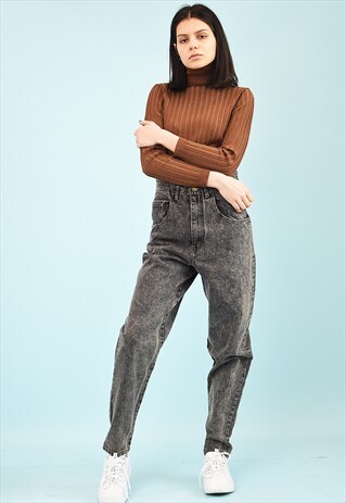80'S RETRO HIGH WAIST ACID WASH MOMS DENIM JEANS