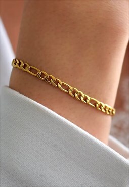 54 Floral Essential 6mm Figaro Bracelet Chain - Gold