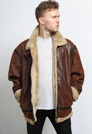 VINTAGE LEATHER AVIATOR FLEECE SHEEPSKIN JACKET COAT
