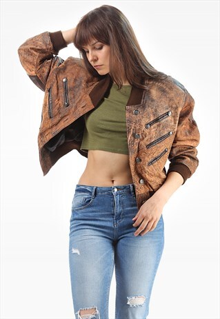 VINTAGE LEATHER BOMBER JACKET CROPPED