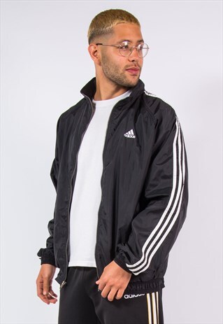 VINTAGE ADIDAS BLACK TRACKSUIT TOP WINDBREAKER JACKET