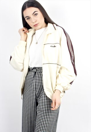 90'S VINTAGE CREAM ZIP-UP OVERSIZED TRACK JACKET