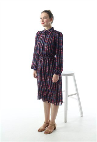 LONG SLEEVE ABSTRACT MULTICOLOR DRESS / VINTAGE SHIRT DRESS