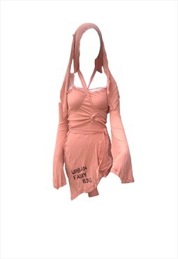 Handmade subversive grunge fairycore ribbed dress with hood