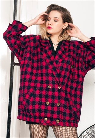 GIVENCHY JACKET - 80S VINTAGE GINGHAM WOOL COAT