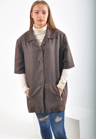 VINTAGE LINEN BLAZER JACKET IN BROWN