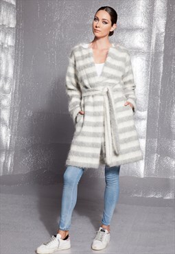 Wool Coat/ Grey coat/ Cardigan/ Belted Coat/ Plus Size Coat/