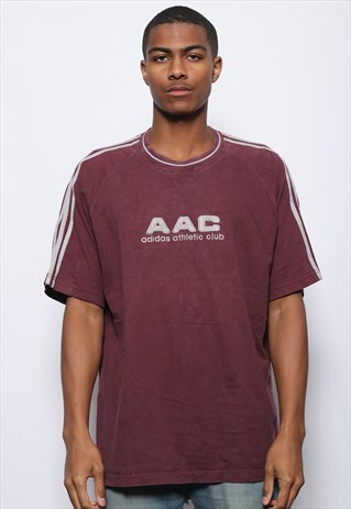 VINTAGE ADIDAS ATHLETICS CLUB SPELLOUT BIG LOGO T-SHIRT RED