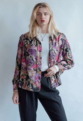 VINTAGE 80S PARTY SHIRT IN FLORAL PATTERN