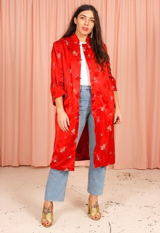VINTAGE 80S SATIN JACKET IN RED JACQUARD