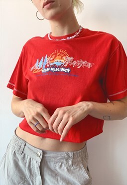 Vintage 90s Red Coconut Girl Cropped Hawaii Graphic Crop Top