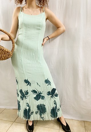 VINTAGE 90S PASTEL FLORAL BOHEME MAXI DAY DRESS BLUE