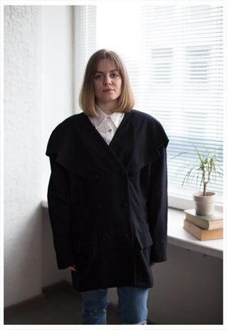 VINTAGE 60'S BLACK WOOL DOUBLE BREASTED JACKET