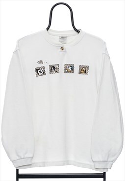 Vintage Disney Stamp White Lightweight Sweatshirt Mens