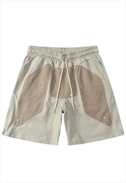 Utility shorts side zippers cropped skater pants in cream
