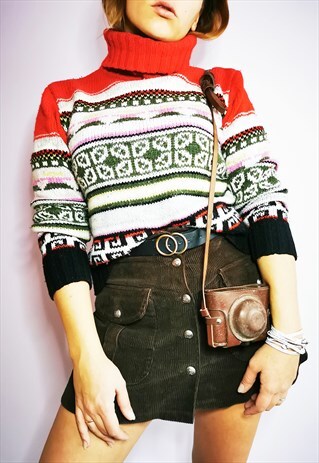 VINTAGE 80'S ETHNIC PATTERN COLORFUL OVERSIZE SWEATER JUMPER