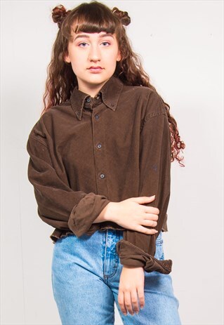 VINTAGE 90'S BROWN CORD CROPPED LONG SLEEVE SHIRT