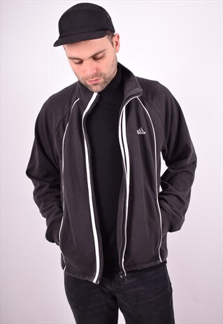ADIDAS MENS VINTAGE TRACKSUIT TOP JACKET MEDIUM BLACK 90'S