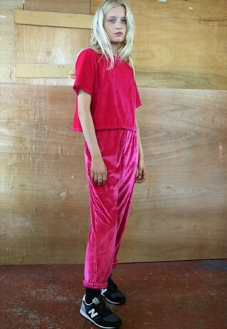 PINK VELVET PANTS AND TOP CO-ORDINATES
