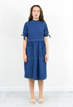 Vintage midi summer dress in navy blue