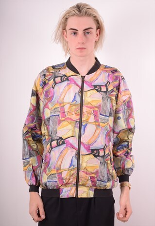 MENS VINTAGE SILK BOMBER JACKET LARGE MULTI 90S