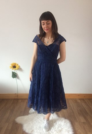 VINTAGE 50S NAVY LACE PARTY DRESS