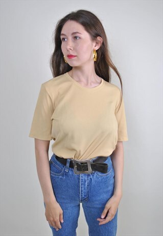 80S VINTAGE BEIGE MINIMALIST TSHIRT, SIZE M