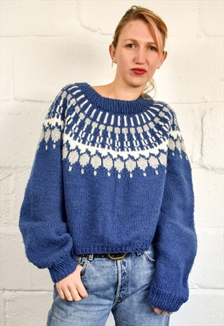 VINTAGE 70S FAIR ISLE CROPPED JUMPER