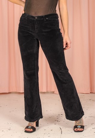 VINTAGE 90S BANANA REPUBLIC CORDUROY FLARED TROUSERS IN BLAC