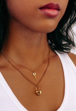Heart Lock And Key 18k Gold Layered Necklace Set