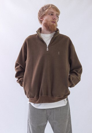VINTAGE MENS YSL HALF ZIP PULLOVER FLEECE JACKET