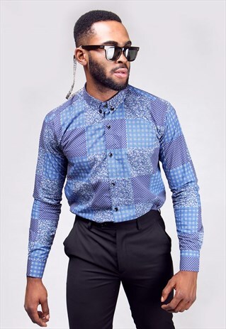 CHECKERED BLUE LONG SLEEVE COTTON SHIRT