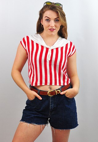 VINTAGE RED AND WHITE STRIPED SAILOR TOP