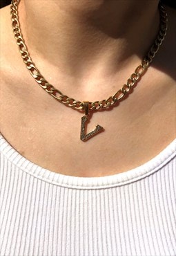 Initial Pendant 7mm Chain Necklace Gold
