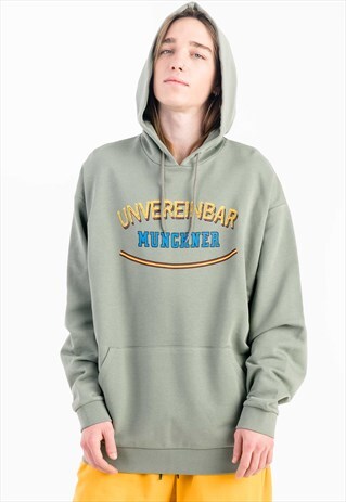 OVERSIZED PRINTED HOODIE IN GREEN WITH POUCH POCKET