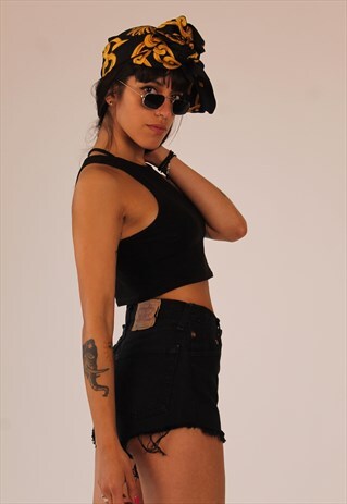 VINTAGE LEVI'S 501 BLACK HIGH WAISTED DENIM SHORTS LEVI