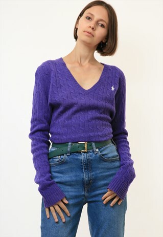 RALPH LAUREN PURPLE 100 WOOLMARK V NECK SWEATER JUMPER 4126