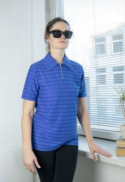 Vintage 80's Blue Textured Short Sleeved Polo Shirt