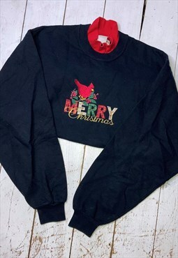 vintage christmas 90s sweater jumper embroidered cardinal