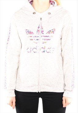 Adidas - Grey Embroidered Spellout Hoodie - XLarge