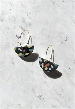 Handmade Black Terrazzo Dangle Earrings Modern Hypoallergeni