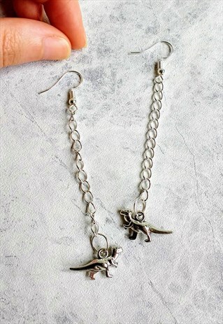 DINOSAUR DROP CHAIN EARRINGS