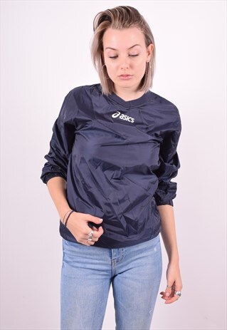 ASICS WOMENS VINTAGE PULLOVER JACKET MEDIUM NAVY BLUE 90'S
