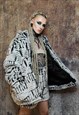 LUXURY FAUX FUR JACKET CHECK FLEECE FESTIVAL BOMBER IN WHITE