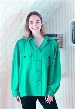 Bright green long sleeve silky shirt