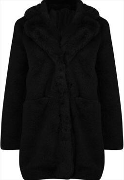 Soft Faux Fur Overcoat In Black